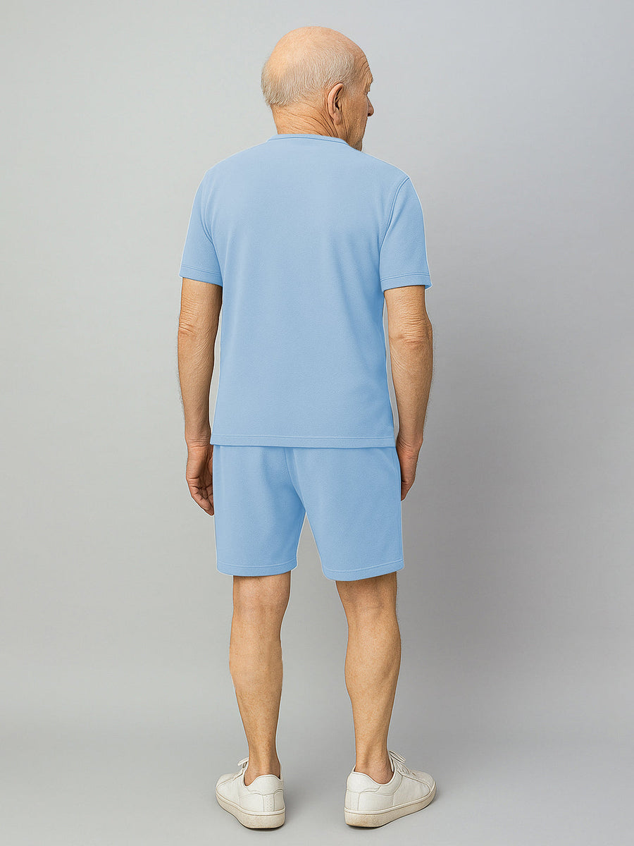 Haxor Men  Light Blue Adaptive Viscose Henley Neck Half Sleeve T-shirt and Short Set