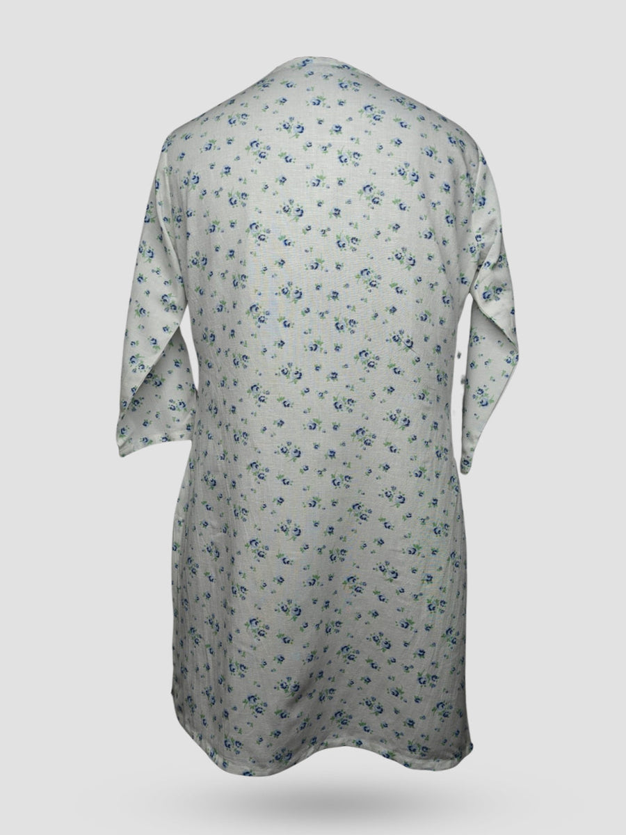 Witte adaptieve kurti voor dames met bloemenprint en driekwartmouwen