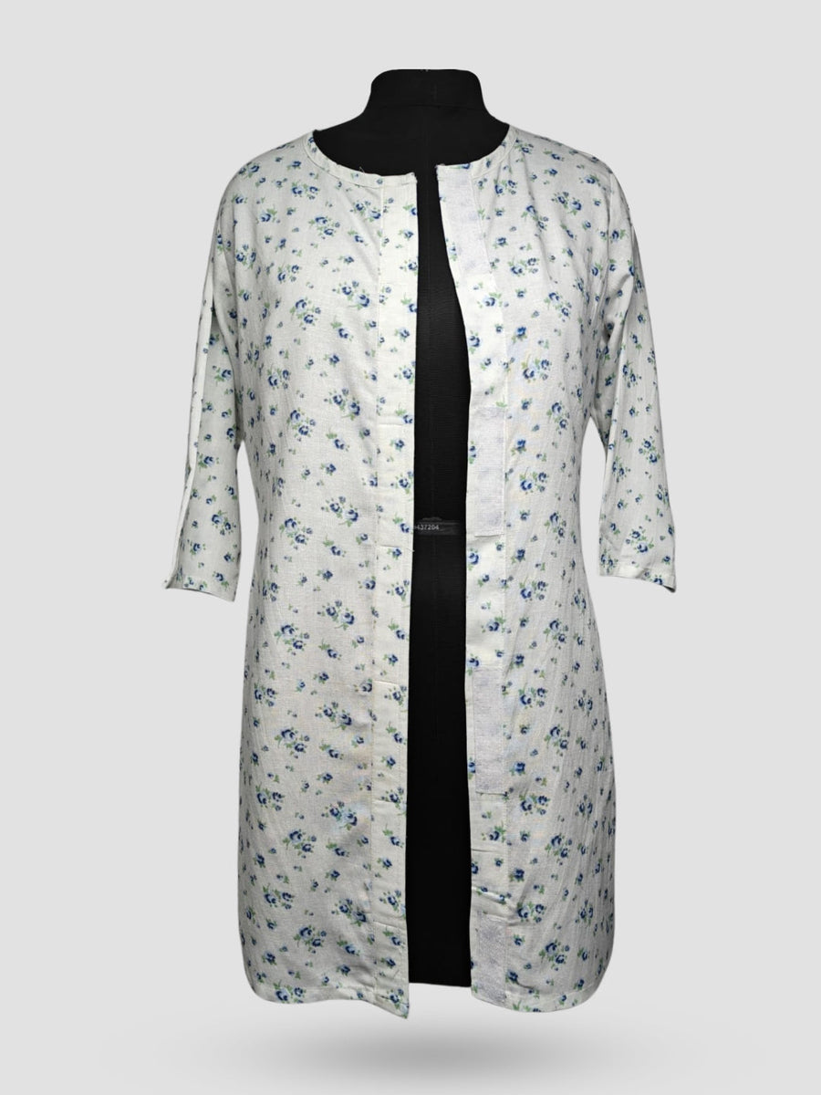 Witte adaptieve kurti voor dames met bloemenprint en driekwartmouwen